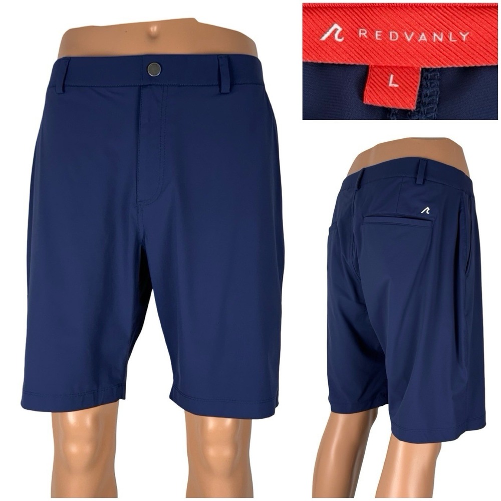 Redvanly Mens Large Shorts Hanover Pull On Golf Blue 9" Inseam Performance EUC